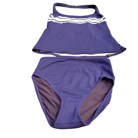 Nautica Two Piece Tankini Swimsuit Navy White Stripe Size 18 - Picture 1 of 9
